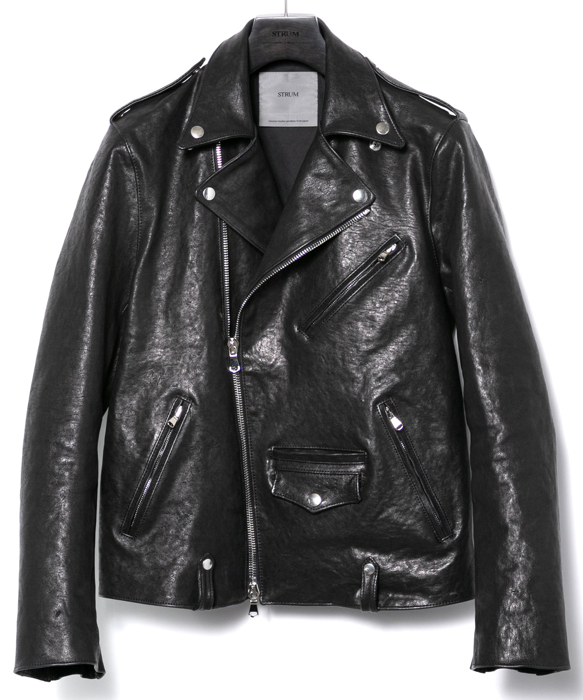 フルタンニン ピット鞣し シュリンク ホースハイド JOEY ダブルライダースジャケット - BLACK