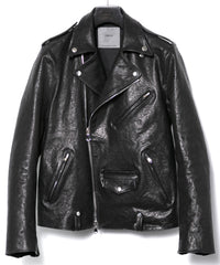 フルタンニン ピット鞣し シュリンク ホースハイド JOEY ダブルライダースジャケット - BLACK