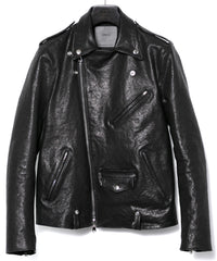 フルタンニン ピット鞣し シュリンク ホースハイド JOEY ダブルライダースジャケット - BLACK