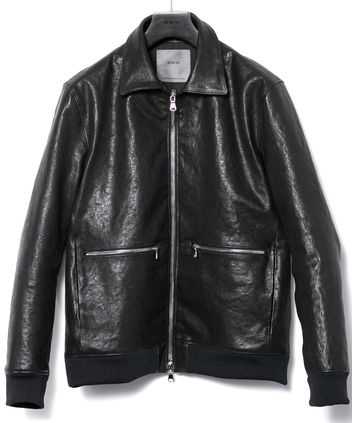 フルタンニン ピット鞣し シュリンク ホースハイド & スペイン メリノ VIPER リブブルゾン - BLACK
