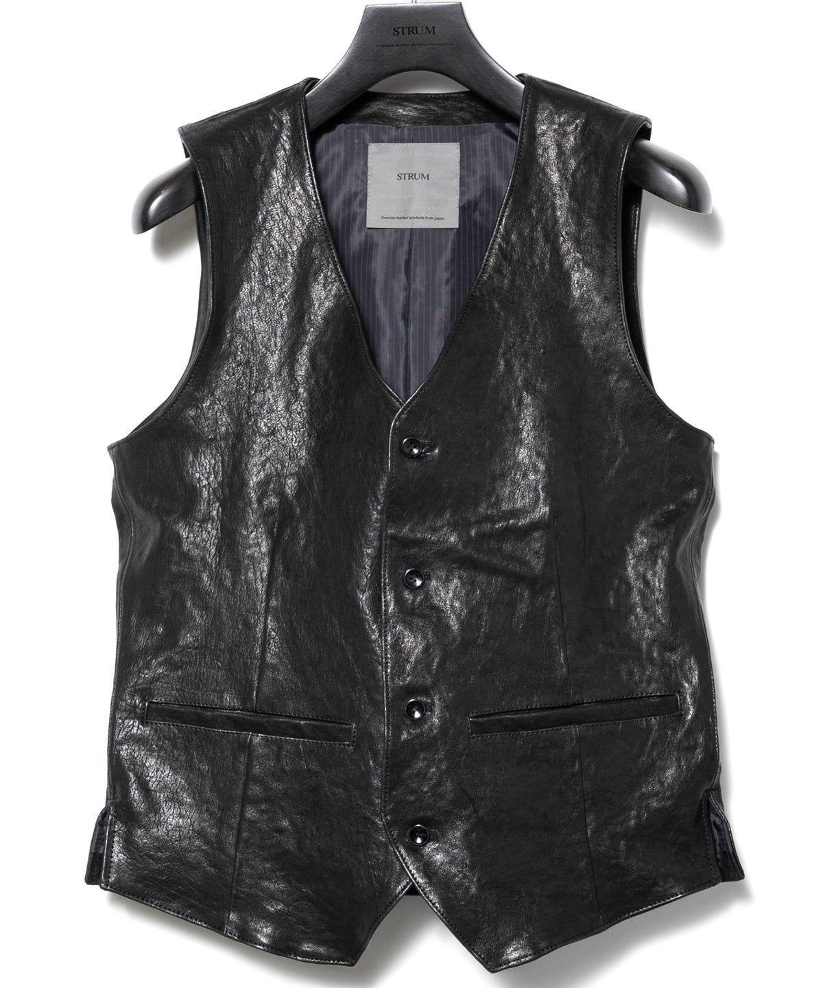 Pit Vegetable Full Tanned Shrunken Horsehide ROVER Tailored Vest - BLACK