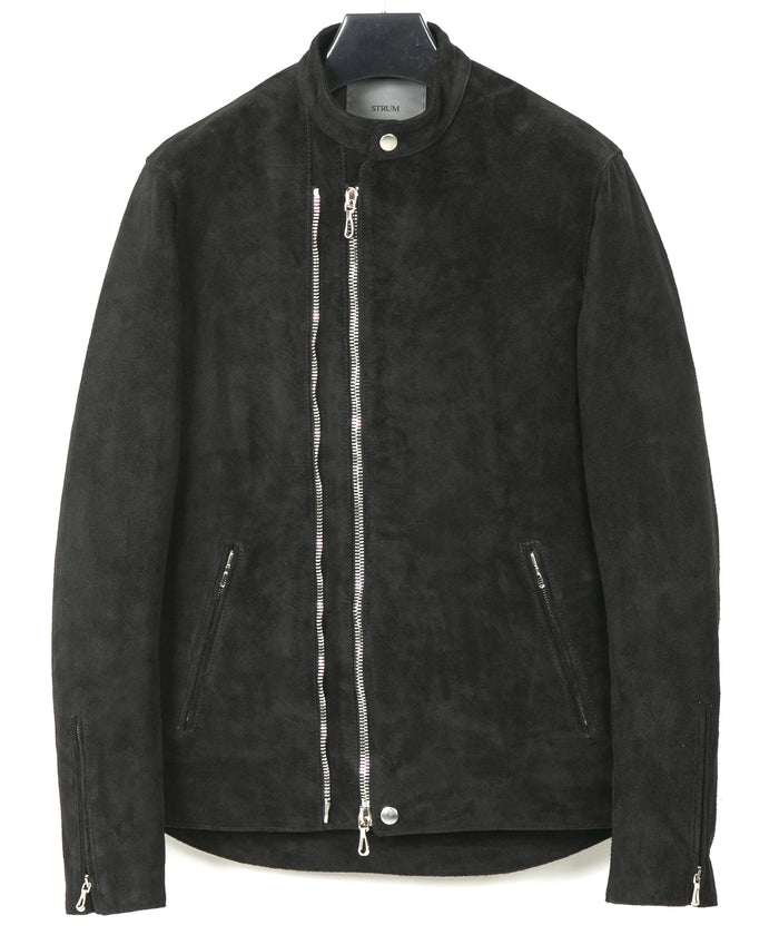 スエード ホースハイド JAY セミシングルライダースジャケット - BLACK