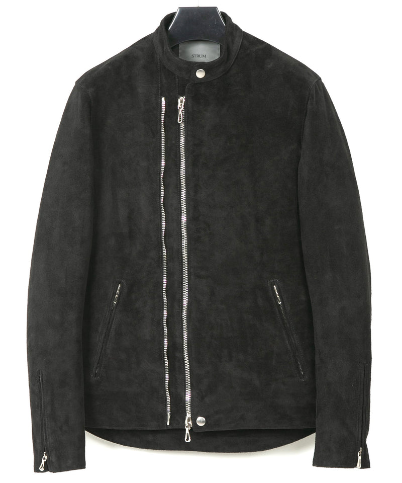 スエード ホースハイド JAY セミシングルライダースジャケット - BLACK 