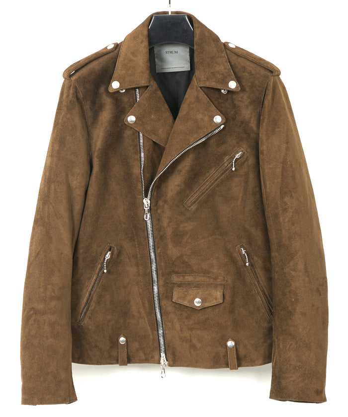 スエード ホースハイド JOEY ダブルライダースジャケット - BROWN KHAKI