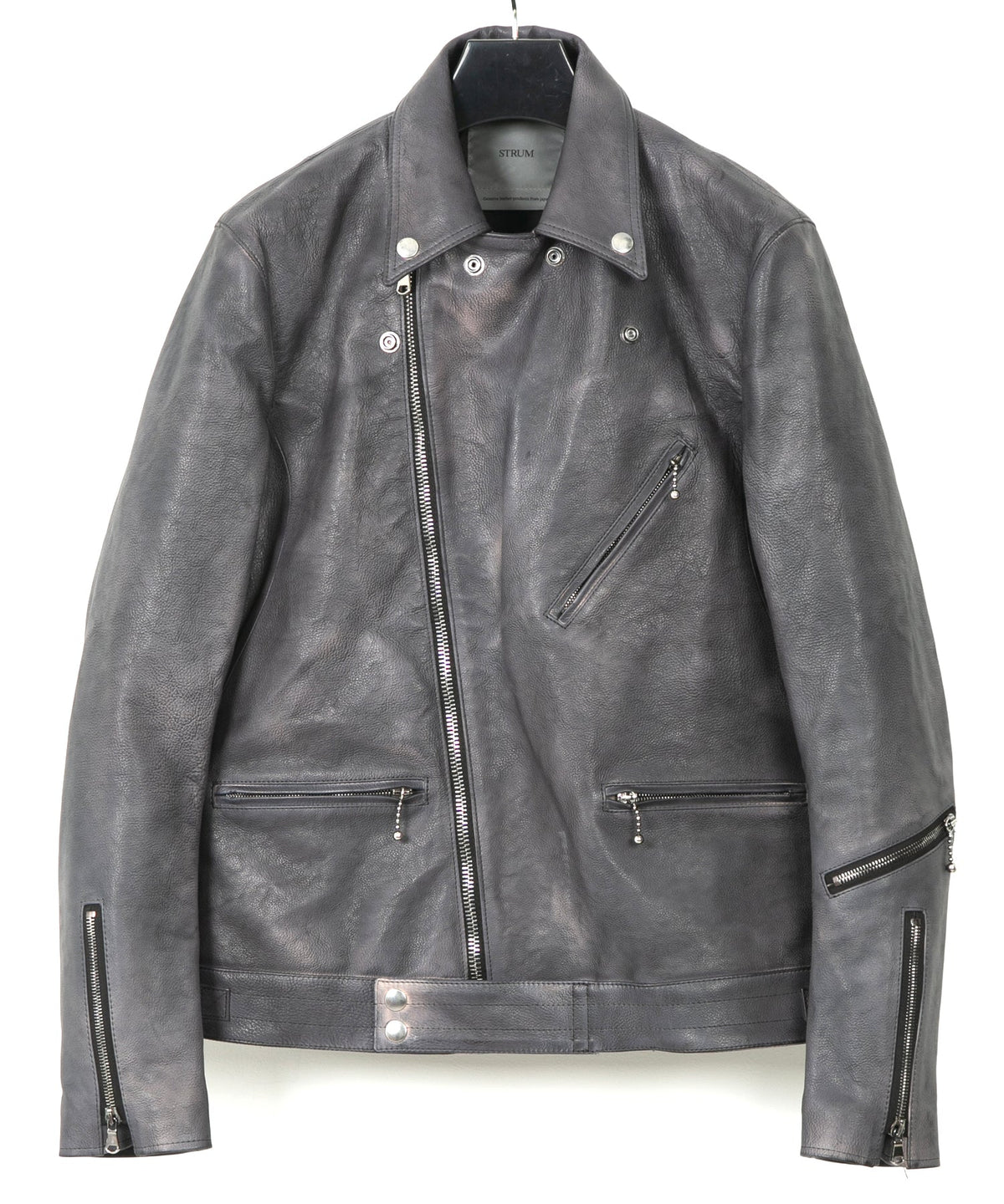 フルタンニン鞣し ジャパンカーフスキン Burning dyed - 燃焼製品染め SPEEDER ダブルライダースジャケット - STEEL BLACK