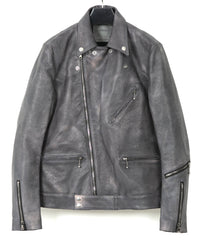 フルタンニン鞣し ジャパンカーフスキン Burning dyed - 燃焼製品染め SPEEDER ダブルライダースジャケット - STEEL BLACK