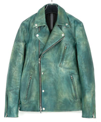 JapanVegitable Full tanning Calf skin Garment Burning Dyed Double Riders - BEER GREEN