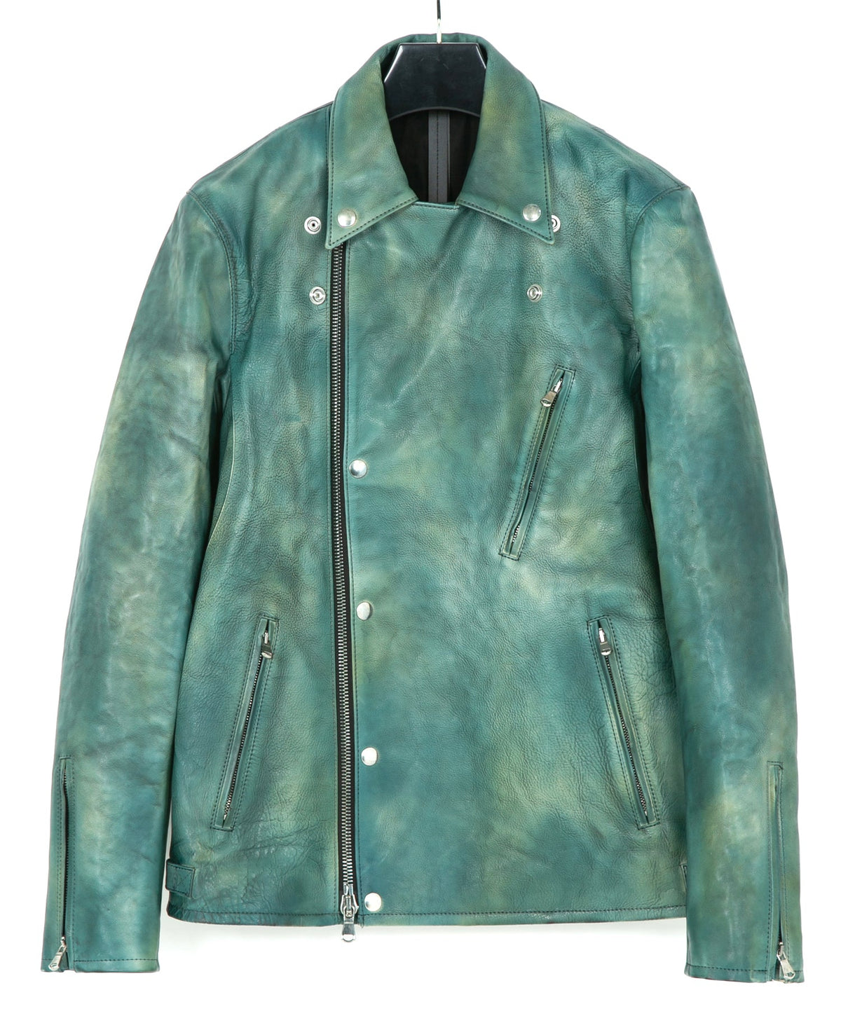 JapanVegitable Full tanning Calf skin Garment Burning Dyed Double Riders - BEER GREEN