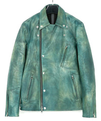 JapanVegitable Full tanning Calf skin Garment Burning Dyed Double Riders - BEER GREEN