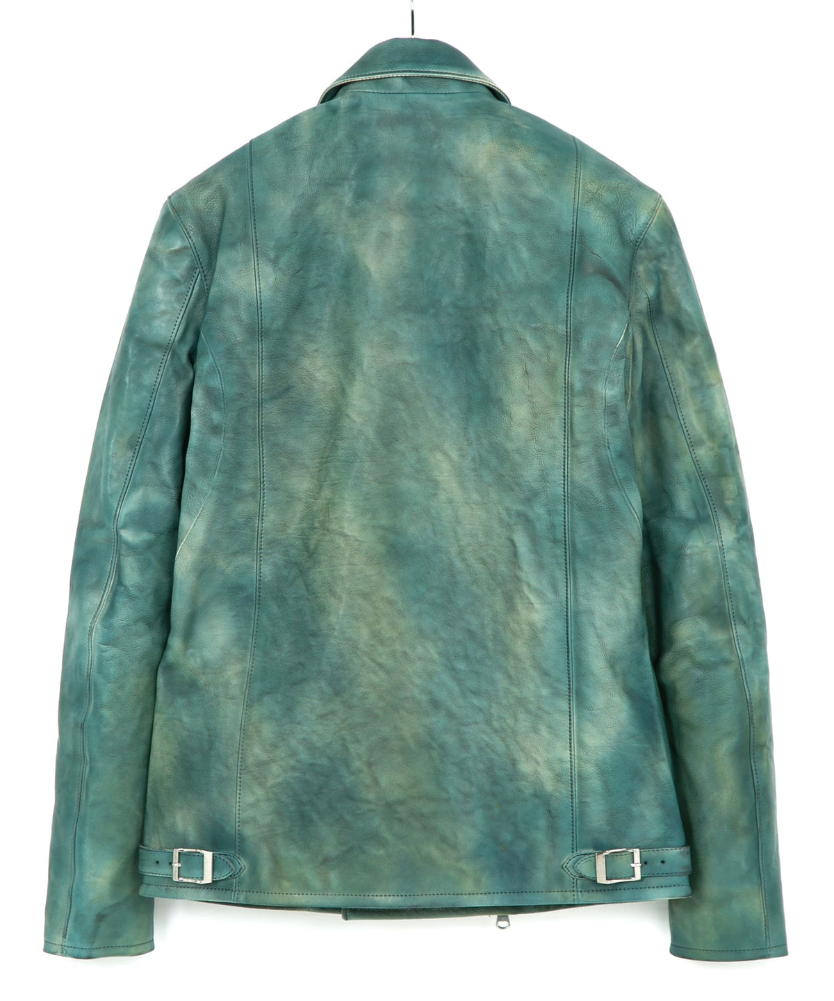 JapanVegitable Full tanning Calf skin Garment Burning Dyed Double Riders - BEER GREEN