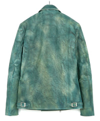 JapanVegitable Full tanning Calf skin Garment Burning Dyed Double Riders - BEER GREEN