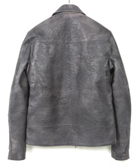 フルタンニン鞣し ジャパンカーフスキン Burning dyed - 燃焼製品染め LIST ダブルライダースジャケット - STEEL BLACK