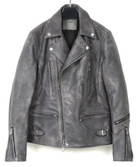 フルタンニン鞣し ジャパンカーフスキン Burning dyed - 燃焼製品染め LIST ダブルライダースジャケット - STEEL BLACK