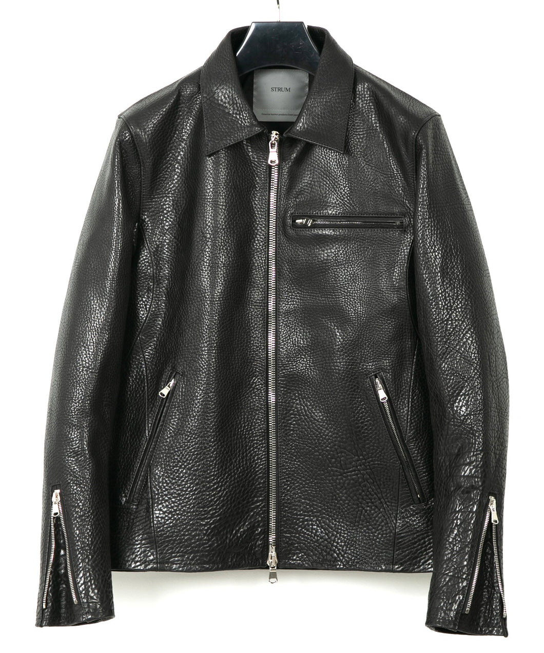 Full tannin pit-tanned, shrink-wrapped, steerhide M.VINCENTS Single Rider Jacket - BLACK