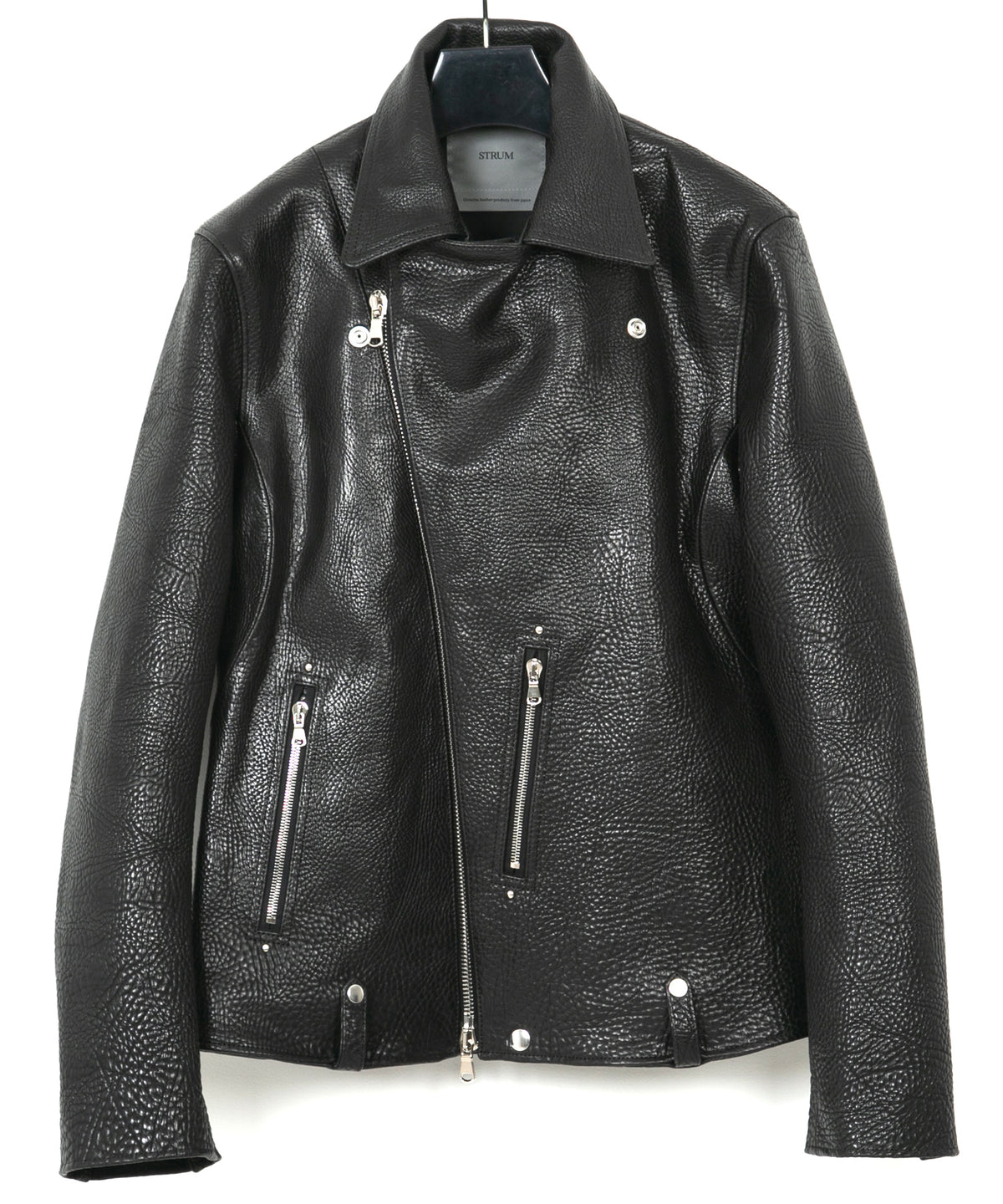 フルタンニン ピット鞣し シュリンク ステアハイド HI-FLYER ダブルライダースジャケット - BLACK