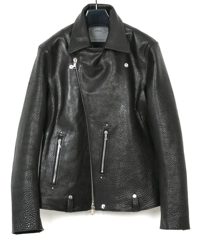 フルタンニン ピット鞣し シュリンク ステアハイド HI-FLYER ダブルライダースジャケット - BLACK