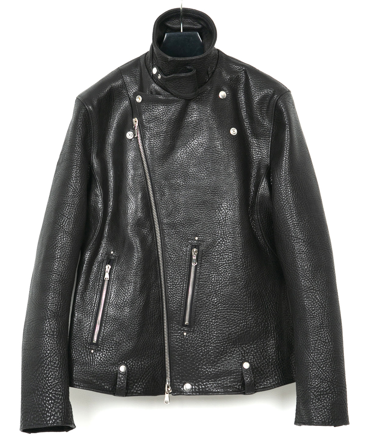 フルタンニン ピット鞣し シュリンク ステアハイド HI-FLYER ダブルライダースジャケット - BLACK