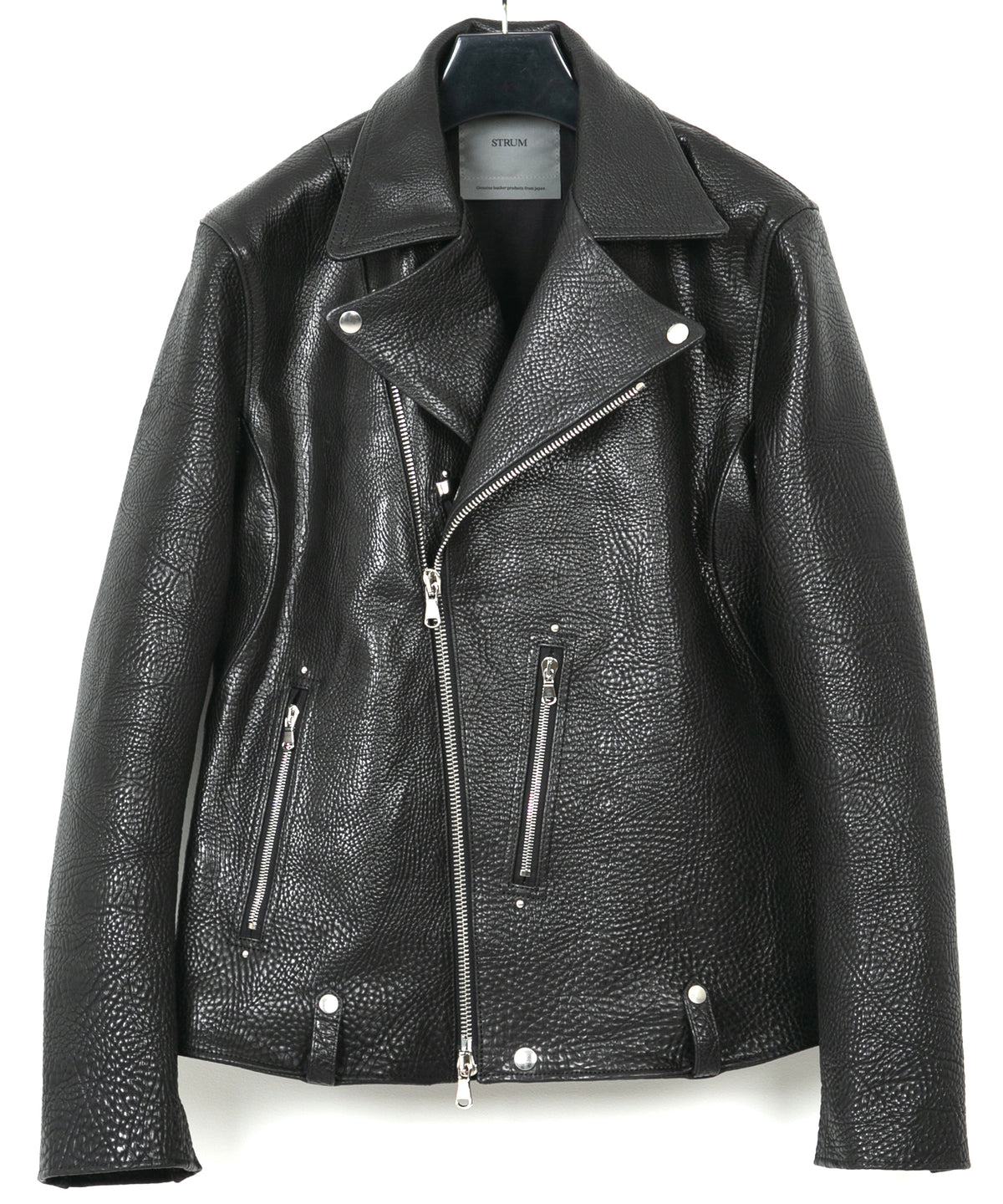 フルタンニン ピット鞣し シュリンク ステアハイド HI-FLYER ダブルライダースジャケット - BLACK