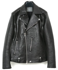 フルタンニン ピット鞣し シュリンク ステアハイド HI-FLYER ダブルライダースジャケット - BLACK