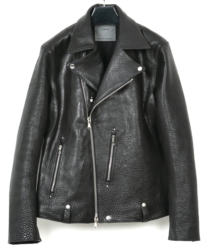 フルタンニン ピット鞣し シュリンク ステアハイド HI-FLYER ダブルライダースジャケット - BLACK