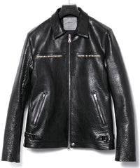 フルタンニン ピット鞣し シュリンク ステアハイド M.FEVER スタッズ シングルライダースジャケット - BLACK