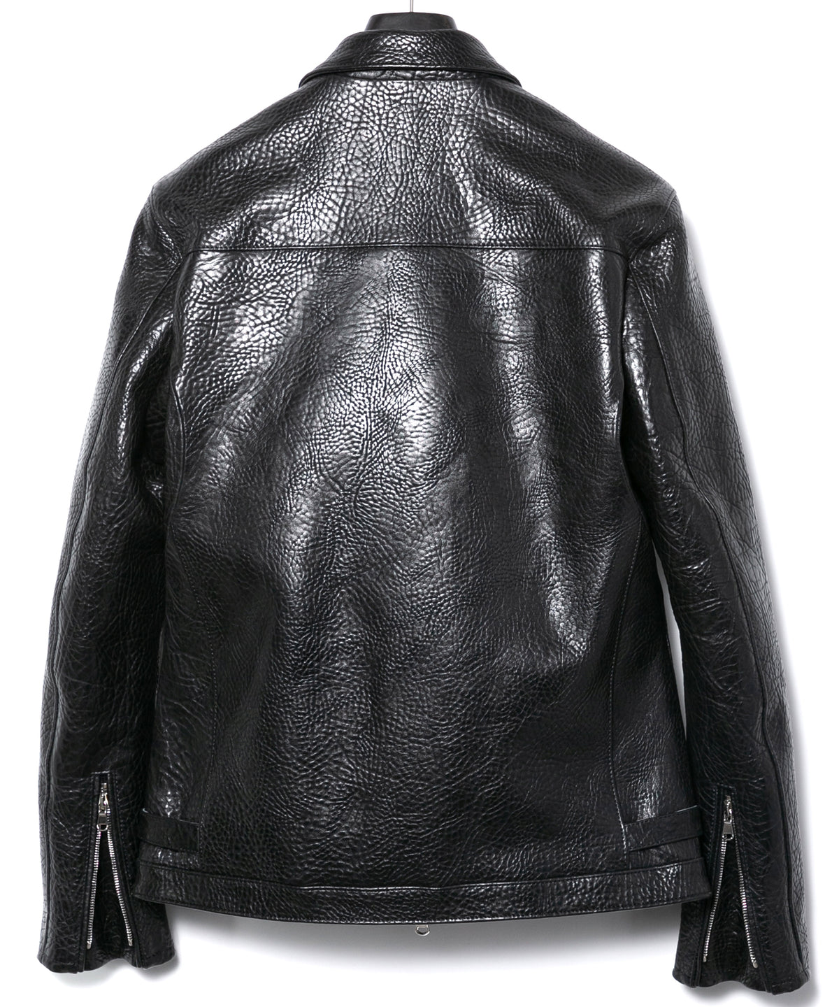 フルタンニン ピット鞣し シュリンク ステアハイド M.FEVER スタッズ シングルライダースジャケット - BLACK