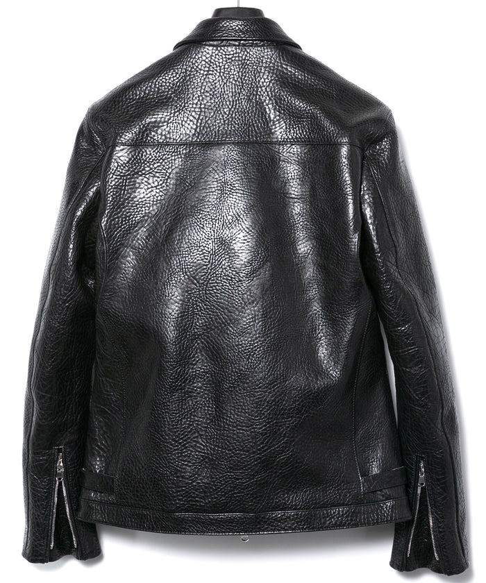 フルタンニン ピット鞣し シュリンク ステアハイド M.FEVER スタッズ シングルライダースジャケット - BLACK