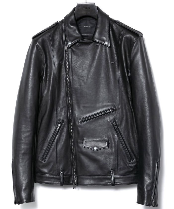 オイルカーフ ROM [DARK] ダブルライダースジャケット - BLACK