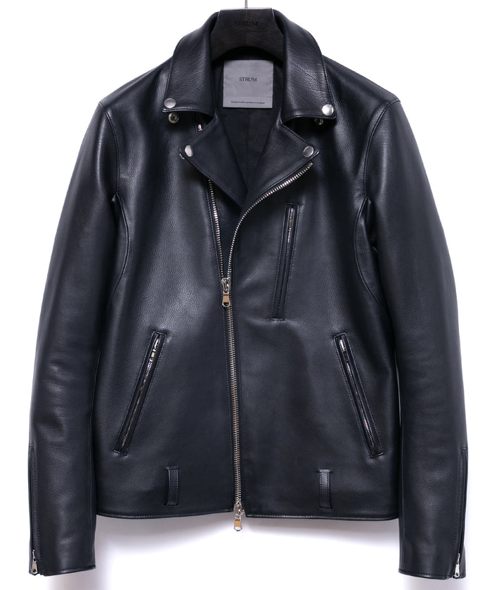 オイルカーフ KAI ダブルライダースジャケット - BLACK