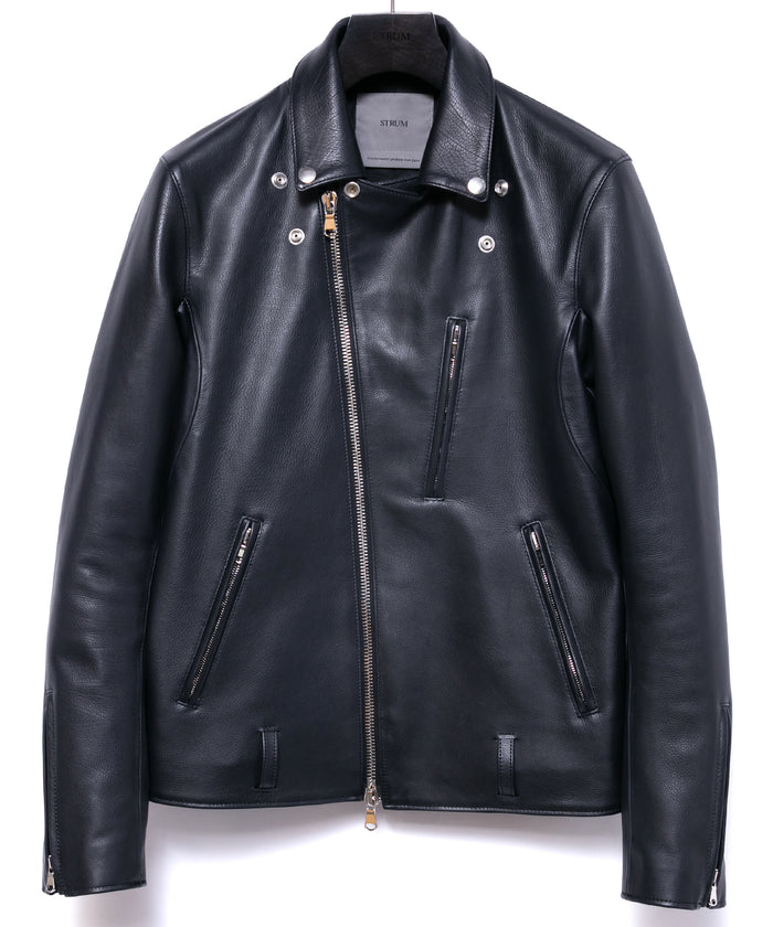 オイルカーフ KAI ダブルライダースジャケット - BLACK