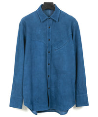 Sheepskin Suede EDDIE Western Shirt - BLUE