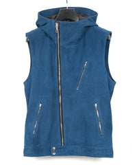 Sheepskin Suede SHARON Hoodie Vest - BLUE