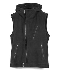 Sheepskin Suede SHARON Hoodie Vest - BLACK
