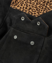 シープ スエード× 豹柄フロッキープリント ピッグスキン ウエスタン シャツ  - BLACK × LEOPARD