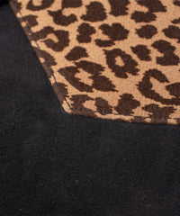 シープ スエード× 豹柄フロッキープリント ピッグスキン ウエスタン シャツ  - BLACK × LEOPARD