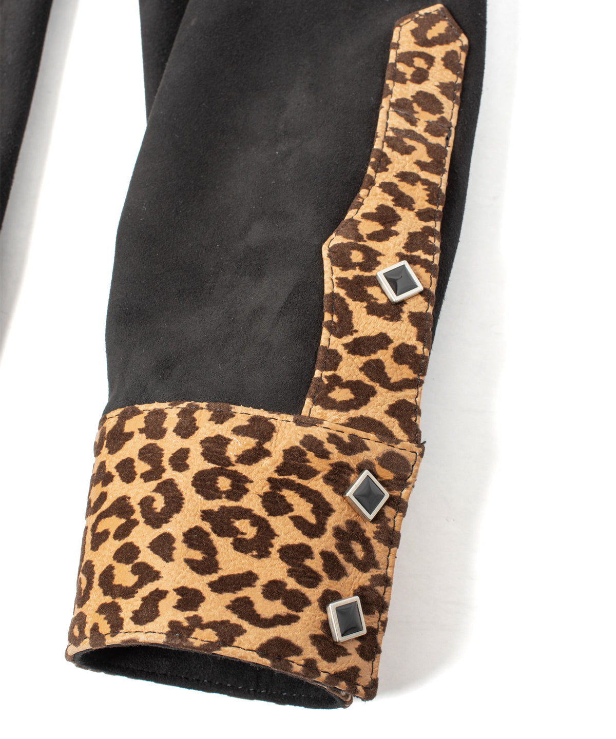 シープ スエード× 豹柄フロッキープリント ピッグスキン ウエスタン シャツ  - BLACK × LEOPARD