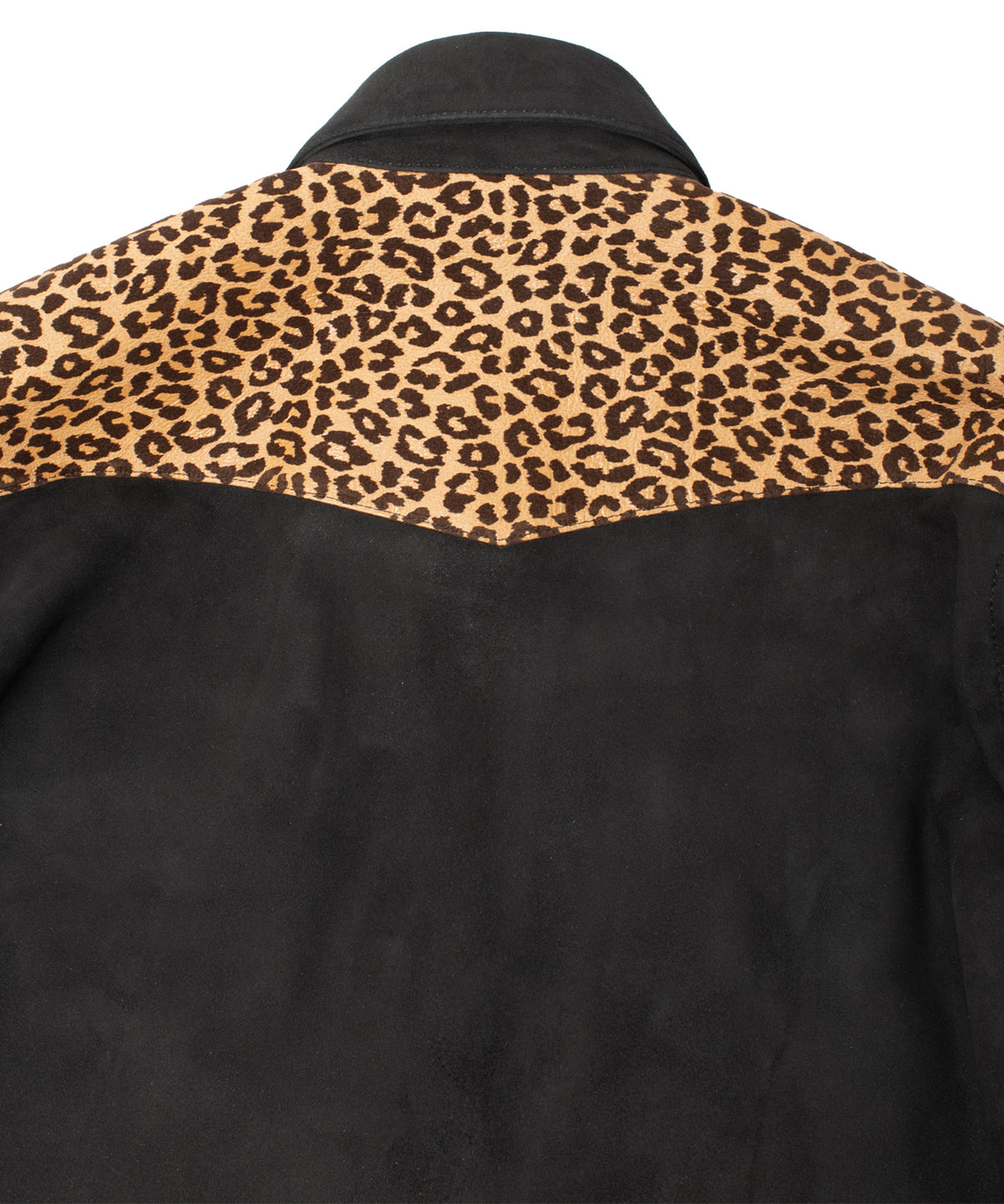 シープ スエード× 豹柄フロッキープリント ピッグスキン ウエスタン シャツ  - BLACK × LEOPARD
