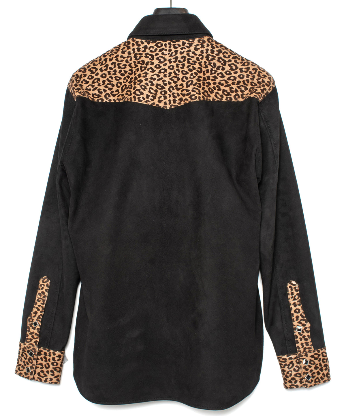 シープ スエード× 豹柄フロッキープリント ピッグスキン ウエスタン シャツ  - BLACK × LEOPARD