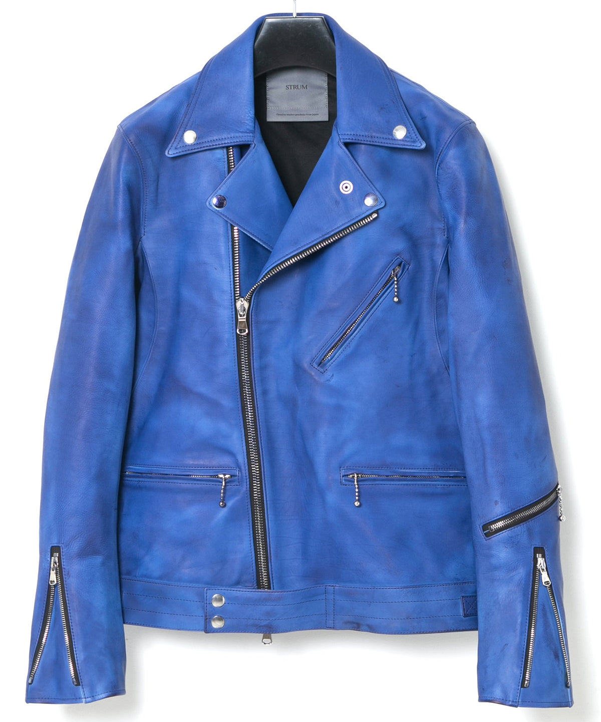 フルタンニン鞣し ジャパンカーフスキン Burning dyed - 燃焼製品染め SPEEDER ダブルライダースジャケット - ROYAL BLUE