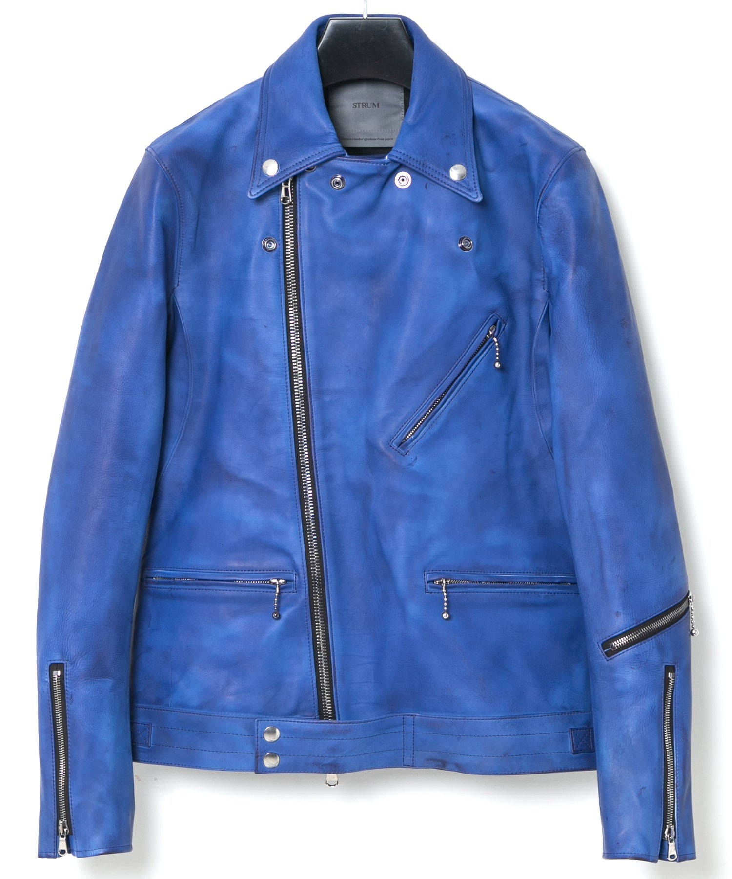 Load image into Gallery viewer, Vegetable Full tanning Calfskin Garment Burning Dyed SPEEDER Double Riders Jacket - ROYAL BLUE