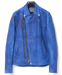 フルタンニン鞣し ジャパンカーフスキン Burning dyed - 燃焼製品染め RAVEN ダブルライダースジャケット - ROYAL BLUE
