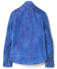 フルタンニン鞣し ジャパンカーフスキン Burning dyed - 燃焼製品染め RAVEN ダブルライダースジャケット - ROYAL BLUE