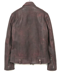 フルタンニン鞣し カーフスキン 燃焼製品染め HI-FLYER ダブルライダースジャケット - CRIMSON RED