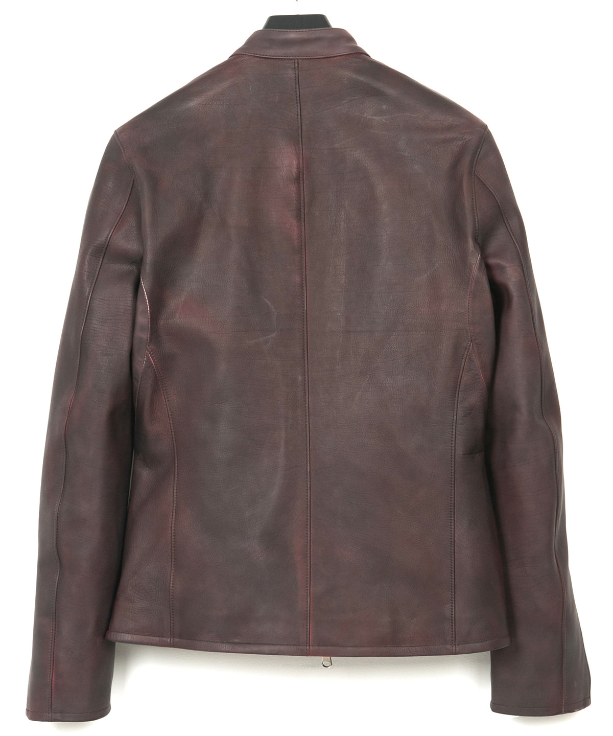 フルタンニン鞣し カーフスキン 燃焼製品染め ELEVEN セミダブルライダースジャケット - CRIMSON RED