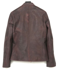 フルタンニン鞣し カーフスキン 燃焼製品染め ELEVEN セミダブルライダースジャケット - CRIMSON RED