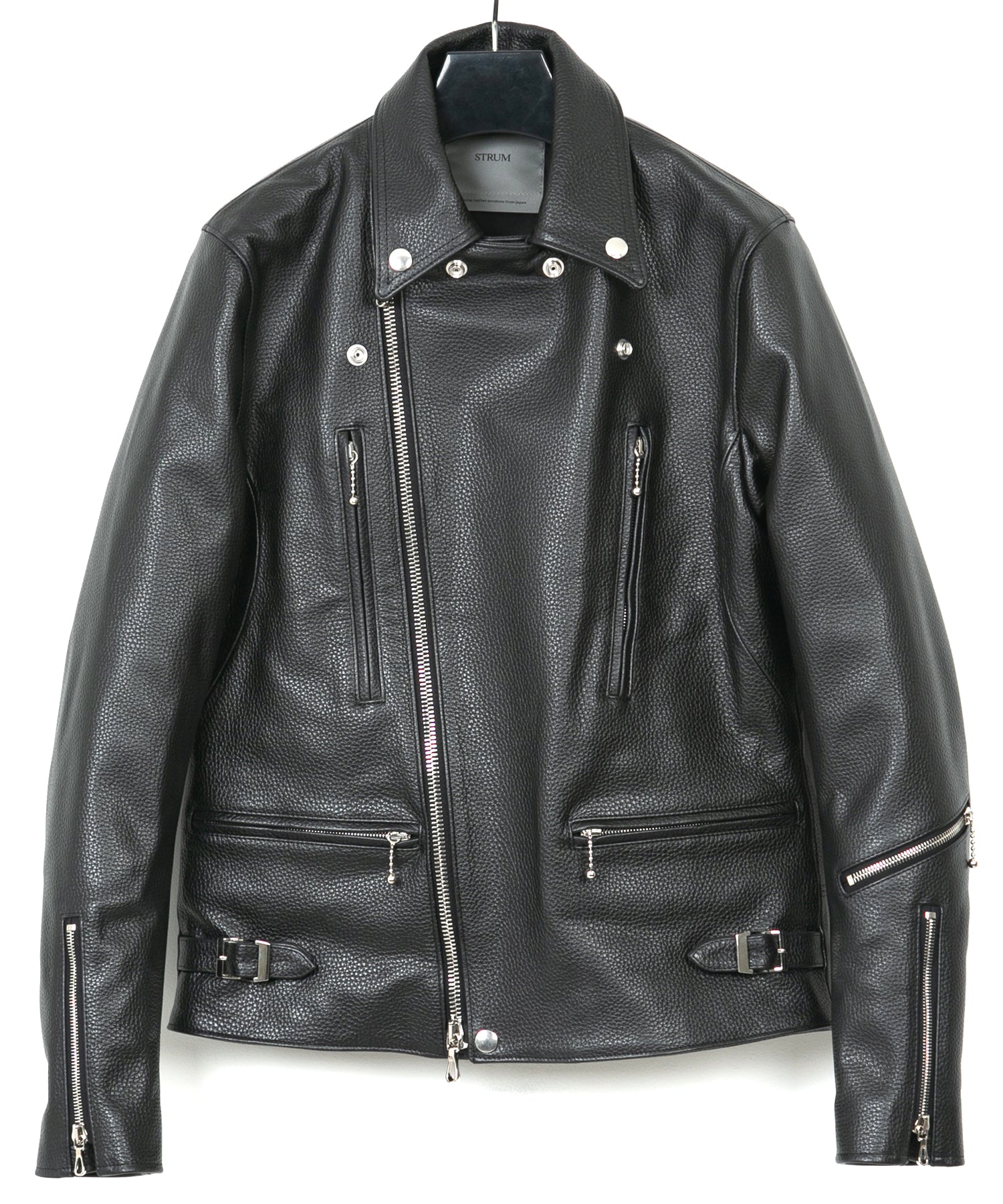 Load image into Gallery viewer, Chrome-tanned Embossed Shrunken Steer LIST Double Riders Jacket - BLACK