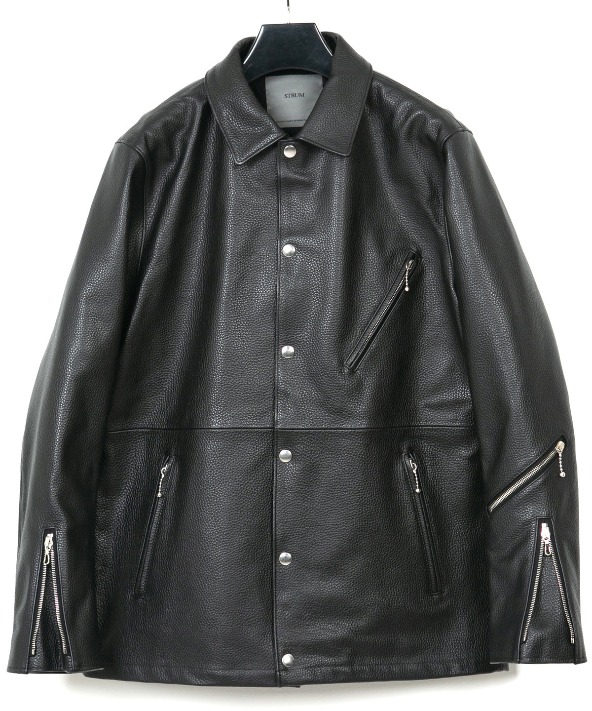 Chrome Tanned Emboss Shrank Steer hide B.STAR Coach Jacket - BLACK