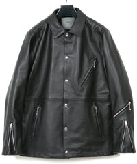 Chrome Tanned Emboss Shrank Steer hide B.STAR Coach Jacket - BLACK