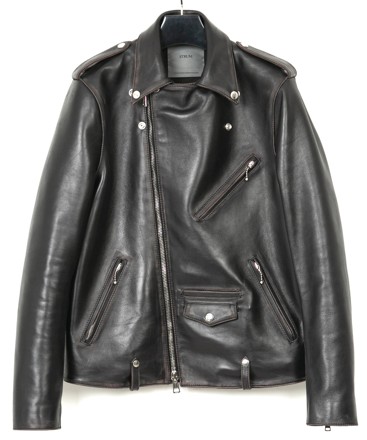 Combi tanned brown-core horsehide JOEY double rider's jacket (processed) - BLACK