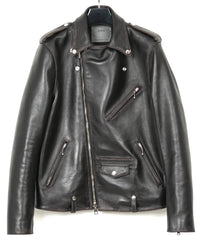 Combi tanned brown-core horsehide JOEY double rider's jacket (processed) - BLACK